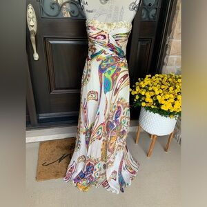 Vintage 90’S Y2K DIANE FREIS Silk Long Sparkle Bright Boho Strapless Gown Size 6